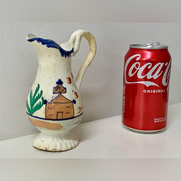 19th Century Antique Gaudy Welsh Village Pattern Creamer Pitcher Jug - Picture 1 of 16